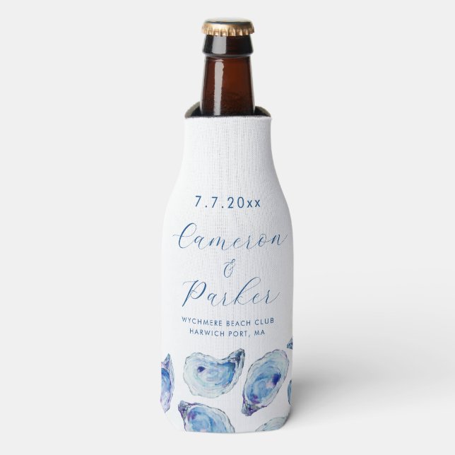 Rafraichisseur De Bouteilles Oyster Blue Aquarelle Mariage Faveur (Bottle Devant)