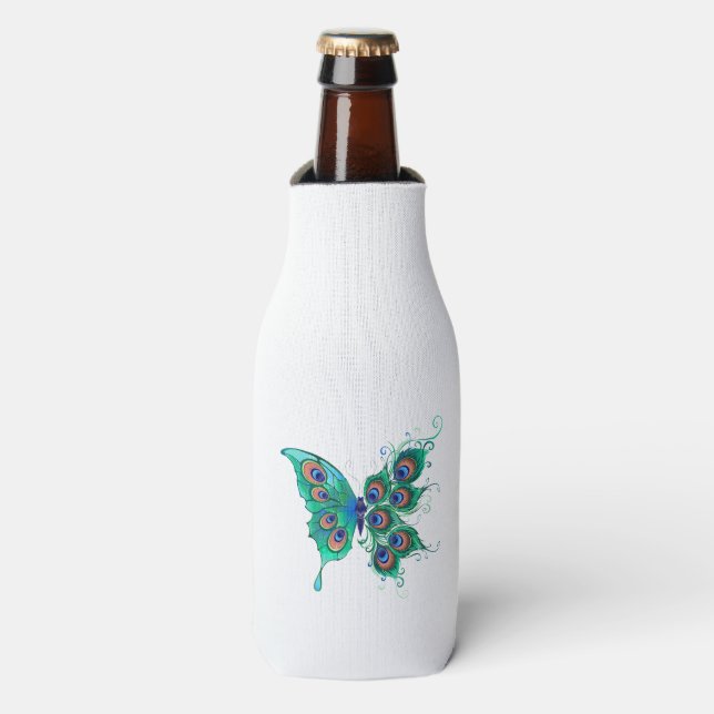 Rafraichisseur De Bouteilles Papillon aux plumes de paon vert (Bottle Devant)