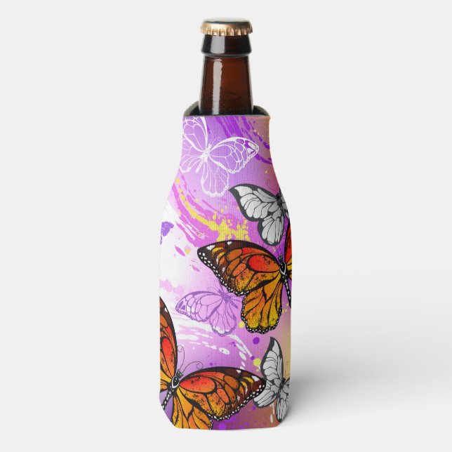 Rafraichisseur De Bouteilles Papillons Monarque sur Arrière - plan pourpre (Bottle Devant)