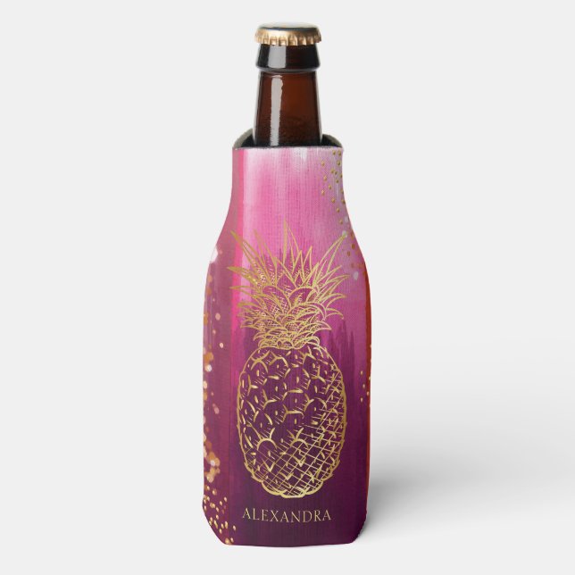 Rafraichisseur De Bouteilles Parties scintillant d'ananas rose personnalisée (Bottle Devant)