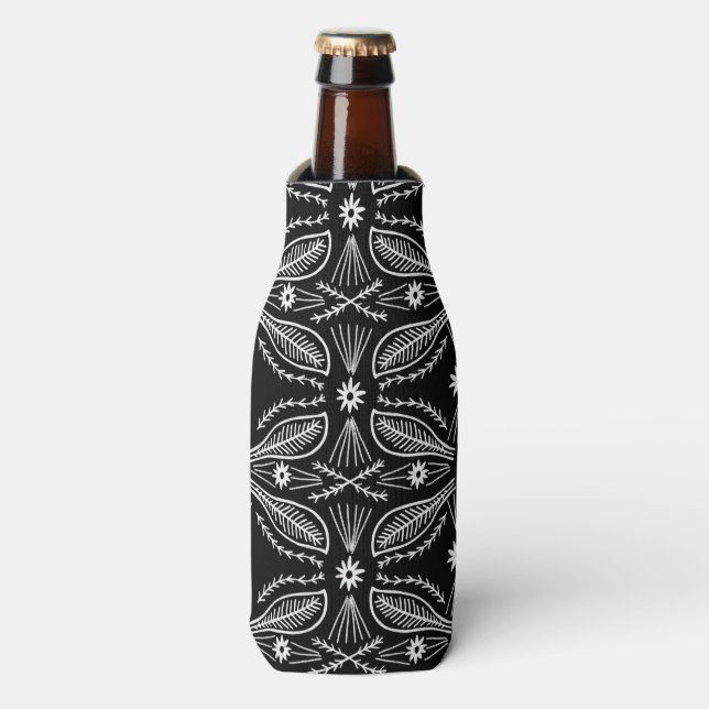 Rafraichisseur De Bouteilles Poblanos Abstrait Feuille Motif noir blanc (Bottle Devant)