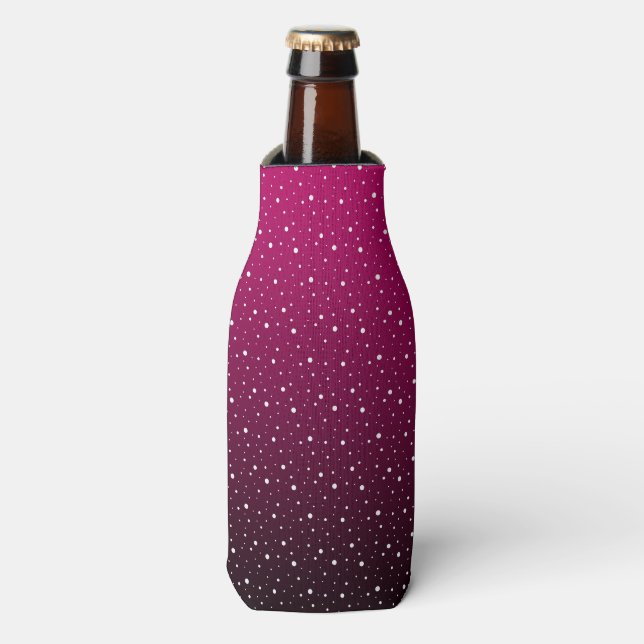 Rafraichisseur De Bouteilles Pois blancs sur pourpre et dégradé noir. (Bottle Devant)