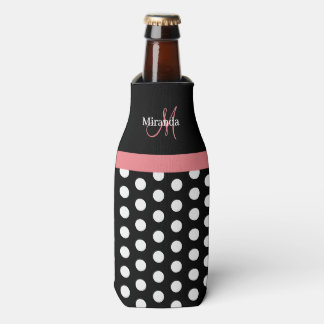Rafraichisseur De Bouteilles Pois de script de monogramme rose noir blanc