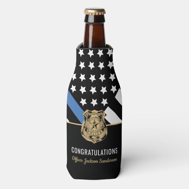 Rafraichisseur De Bouteilles Police Ligne bleue Drapeau Félicitations Retraite (Bottle Devant)