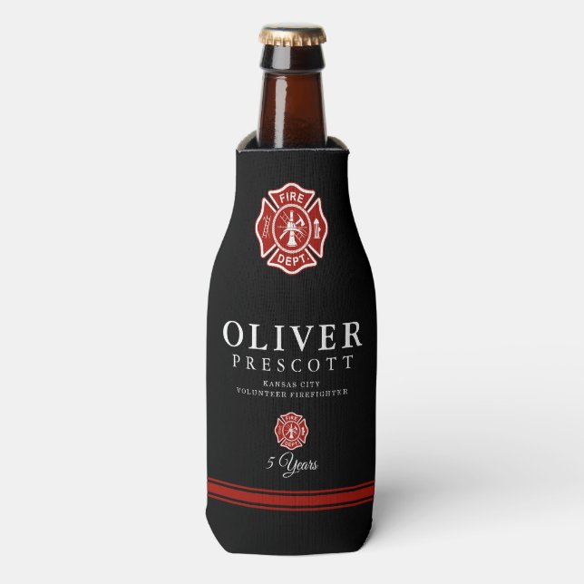Rafraichisseur De Bouteilles Pompier volontaire | Symbole croix maltaise Noir (Bottle Devant)