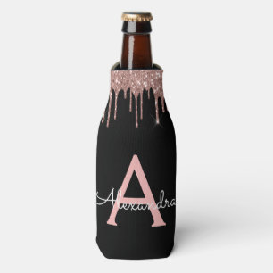 Rafraichisseur De Bouteilles Rose Gold - Rose Pâle Paillettes Noires Monogramme