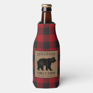 Rafraichisseur De Bouteilles Rustic Bear Family Cabine Red Buffalo Plaid Burlap