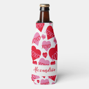 Rafraichisseur De Bouteilles Saint-Valentin Rose Rouge Coeur XOXO Motif Blanc