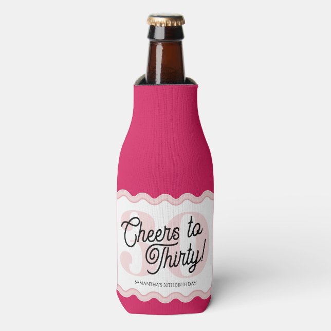 Rafraichisseur De Bouteilles Soirée à Trente moderne Wavy Pink 30e anniversaire (Bottle Devant)