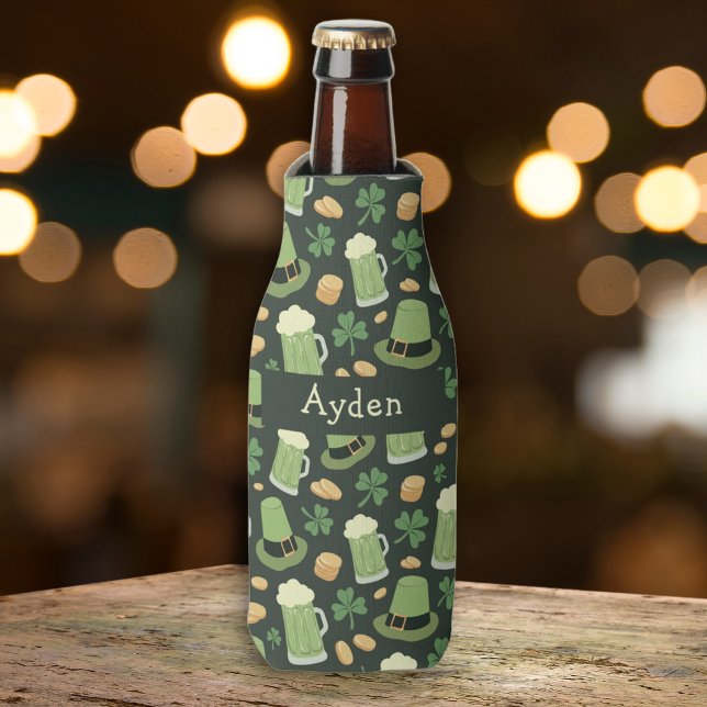 Rafraichisseur De Bouteilles St Patricks Day Pattern Sláinte Funny Green Name (Créateur téléchargé)