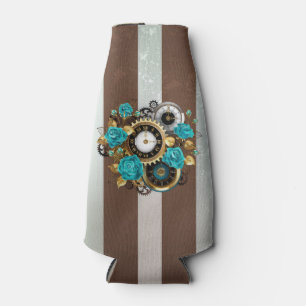 Rafraichisseur De Bouteilles Steampunk Clock and Turquoise Roses on Striped