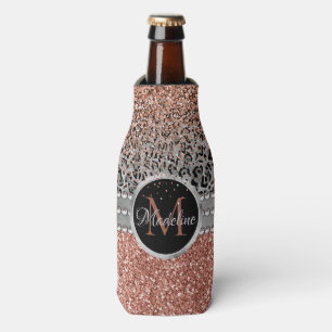 Rafraichisseur De Bouteilles Stylish Girly Rose Gold Glitter Leopard Monogram