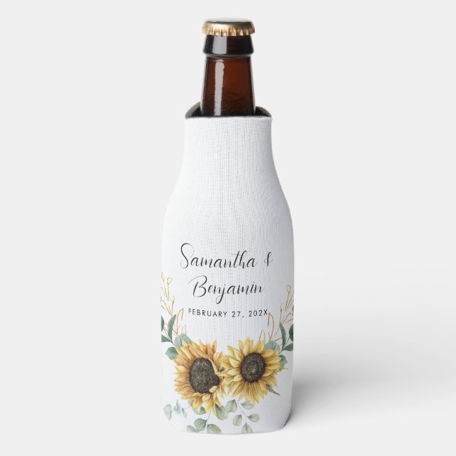 Rafraichisseur De Bouteilles Sunflower Eucalyptus Mariage Faveur (Bottle Devant)