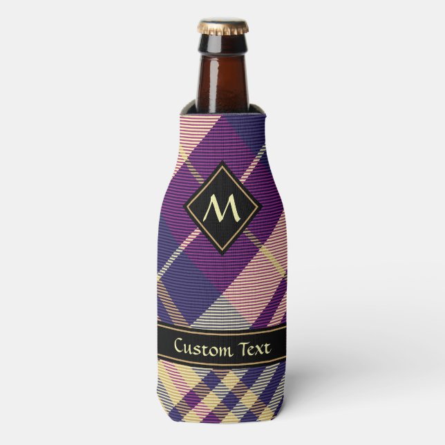 Rafraichisseur De Bouteilles Tartan mauve, or et bleu (Bottle Devant)