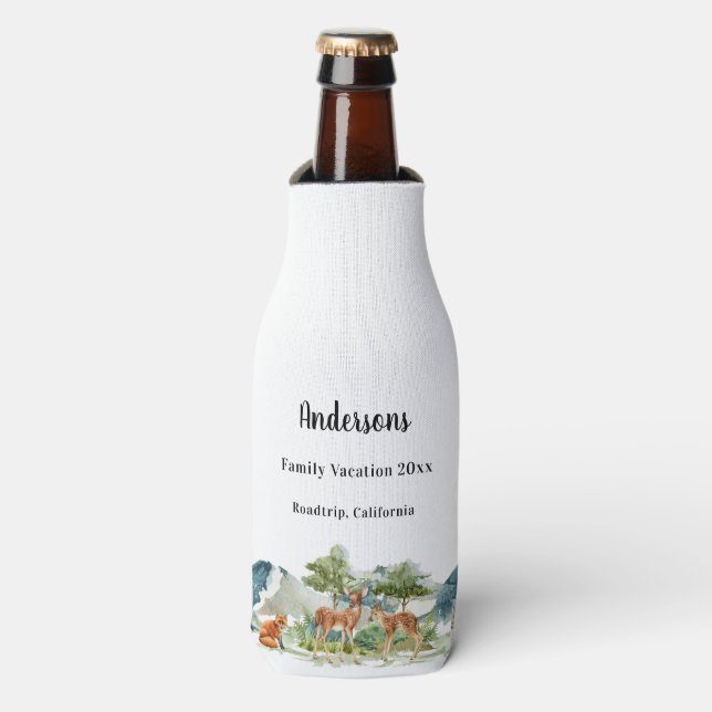Rafraichisseur De Bouteilles Vacances en famille bois forêt animaux cerfs (Bottle Devant)