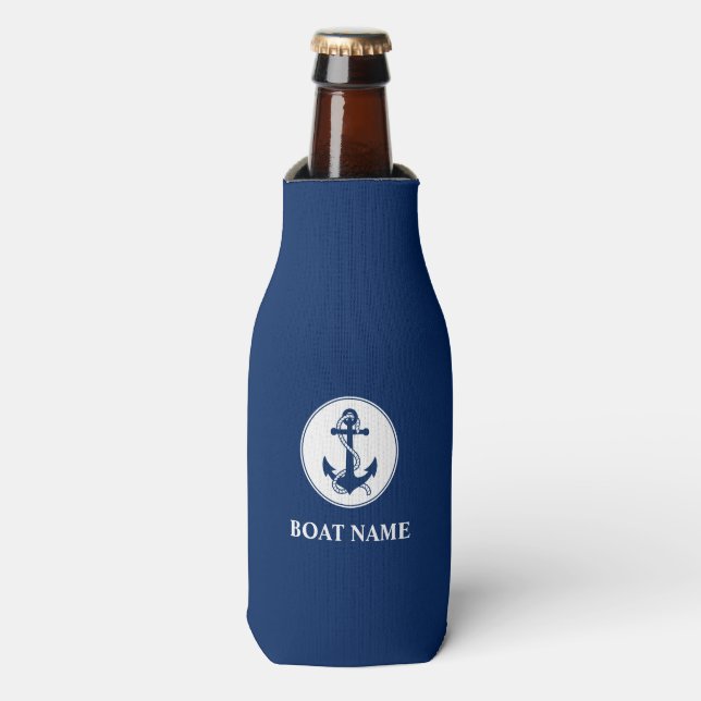 Rafraichisseur De Bouteilles Votre nom de bateau Ancre et corde bleu (Bottle Devant)