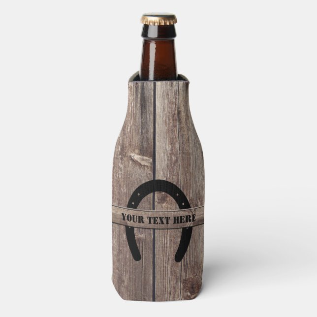 Rafraichisseur De Bouteilles Western Cowboy Patiné Grange Wood Horseshoe (Bottle Devant)