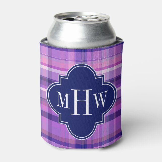 Rafraichisseur De Cannettes Améthyst Pink Navy Wht Preppy Madras Monogram (Can devant)