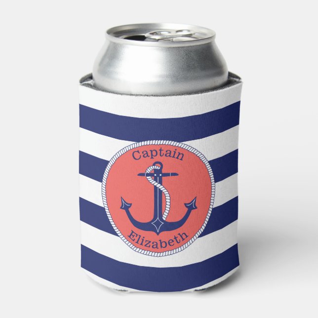 Rafraichisseur De Cannettes Ancre nautique Marine et corail Personnalisé (Can devant)