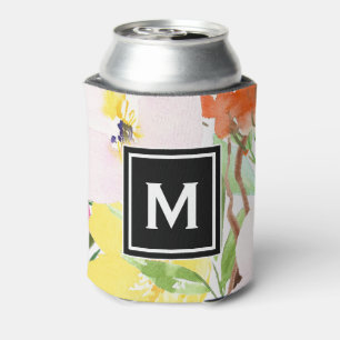 Rafraichisseur De Cannettes Aquarelle colorée Le printemps fleurit Monogramme