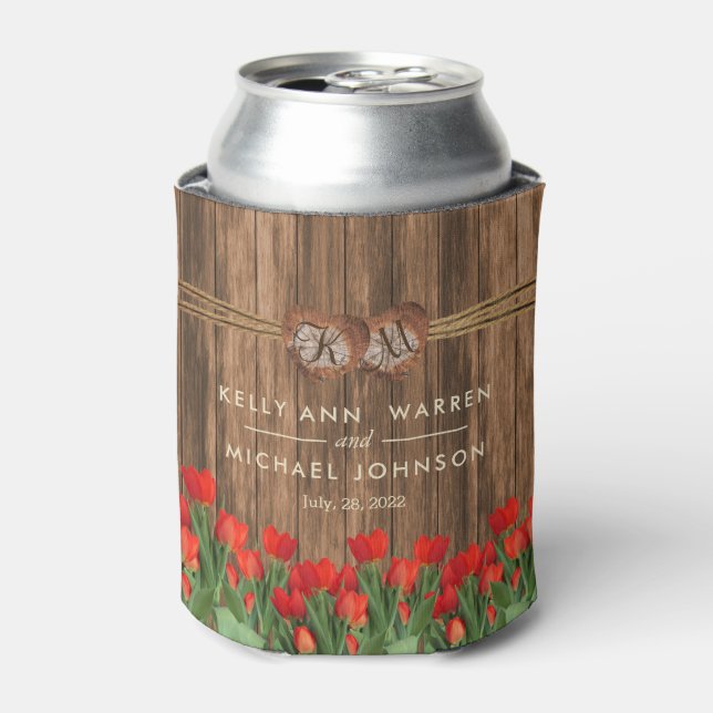 Rafraichisseur De Cannettes Belles fleurs de tulipe rouge sur bois (Can devant)