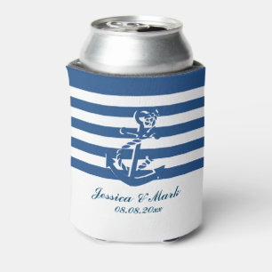 Rafraichisseur De Cannettes Bleu Marine Et Blancs Avec Ancre Nautique