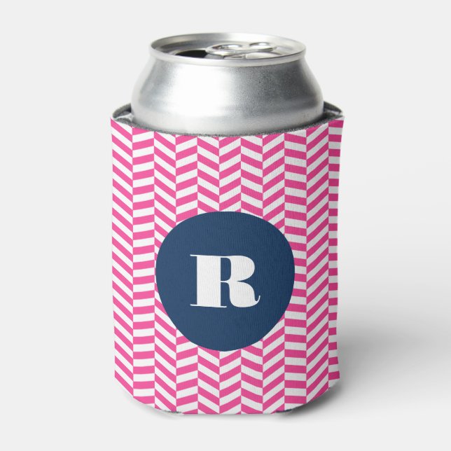 Rafraichisseur De Cannettes Chaud rose Herringbone Motif Monogramme Can Cooler (Can devant)
