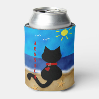 Rafraichisseur De Cannettes Cute Black Cat Plage Thème Can Cooler
