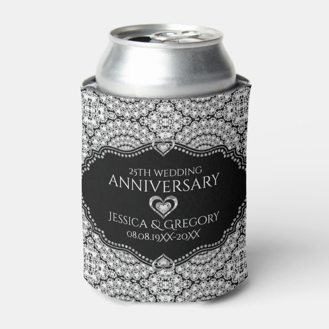 Rafraichisseur De Cannettes Diamants blancs Motif 25e anniversaire Mariage (Can devant)