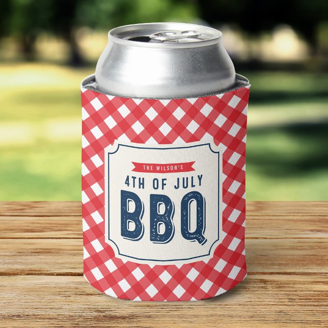 Rafraichisseur De Cannettes En vichy rouge et bleu 4 juillet BBQ (Créateur téléchargé)