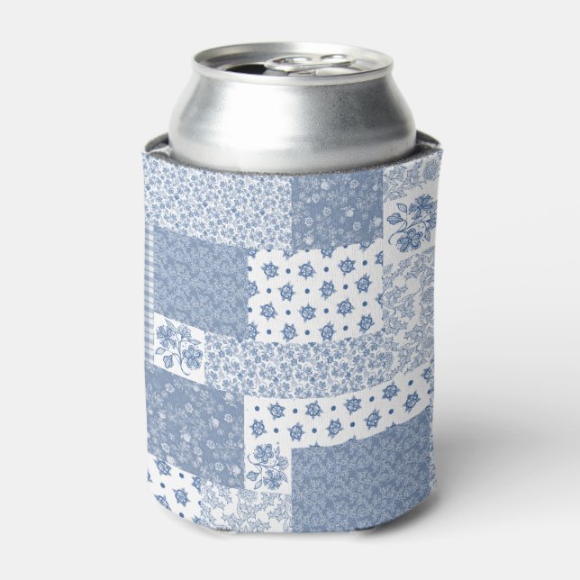 Rafraichisseur De Cannettes Indigo bleu et blanc Faux Patchwork Can Cooler (Can devant)