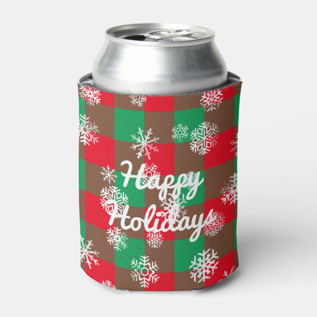 Rafraichisseur De Cannettes Joyeuses fêtes Snowflakes Buffalo de Noël Plaid (Can devant)