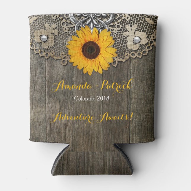 Rafraichisseur De Cannettes Mariage de dentelle de tournesol rustique (Devant)