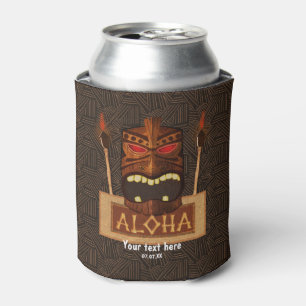 Rafraichisseur De Cannettes Masque Tiki en Bois Vintage Rétro Luau Hawaïen