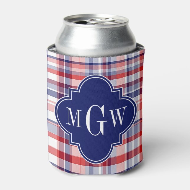 Rafraichisseur De Cannettes Monograme de Red White Blue Preppy Madras (Can devant)