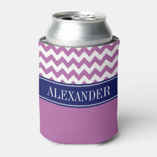 Rafraichisseur De Cannettes Monogramme CB Navy Chevron Blanc Violet Orchidée