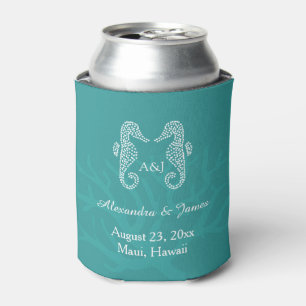 Rafraichisseur De Cannettes Monogramme de mariage turquoise Seahorse Beach