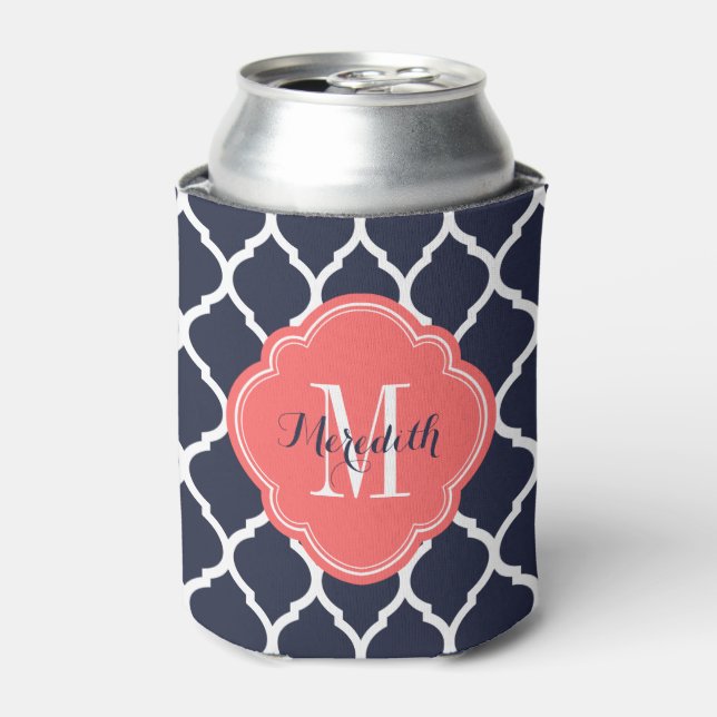 Rafraichisseur De Cannettes Monogramme de Quatrefoil Marocain bleu marine et c (Can devant)