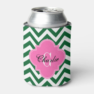 Rafraichisseur De Cannettes Monogramme initial de nom rose vif Chevron LG