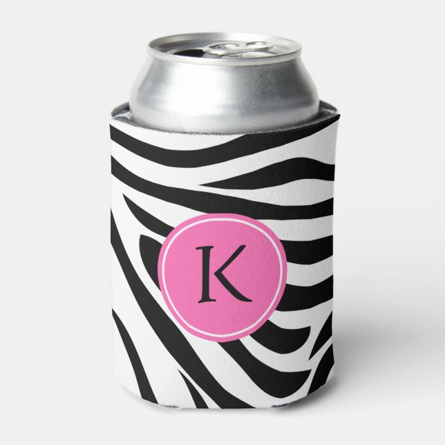Rafraichisseur De Cannettes Monogramme noir et blanc Zèbre avec rose chaud (Can devant)