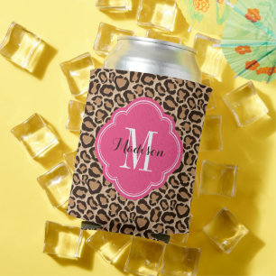 Rafraichisseur De Cannettes Monogramme rose et Empreinte de léopard personnali