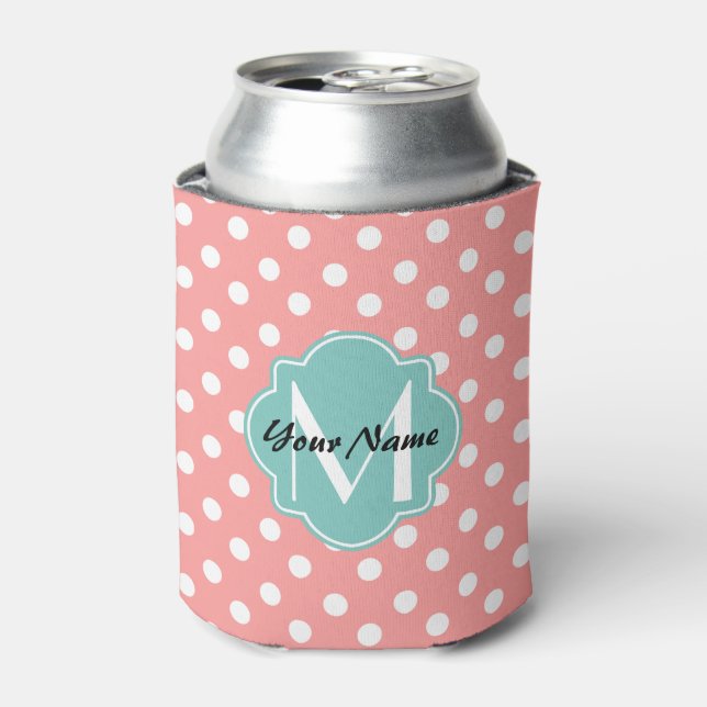 Rafraichisseur De Cannettes Motif Pois de corail clair monogramme (Can devant)