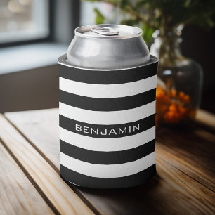 Rafraichisseur De Cannettes Motif rayé noir et blanc Ajouter votre nom