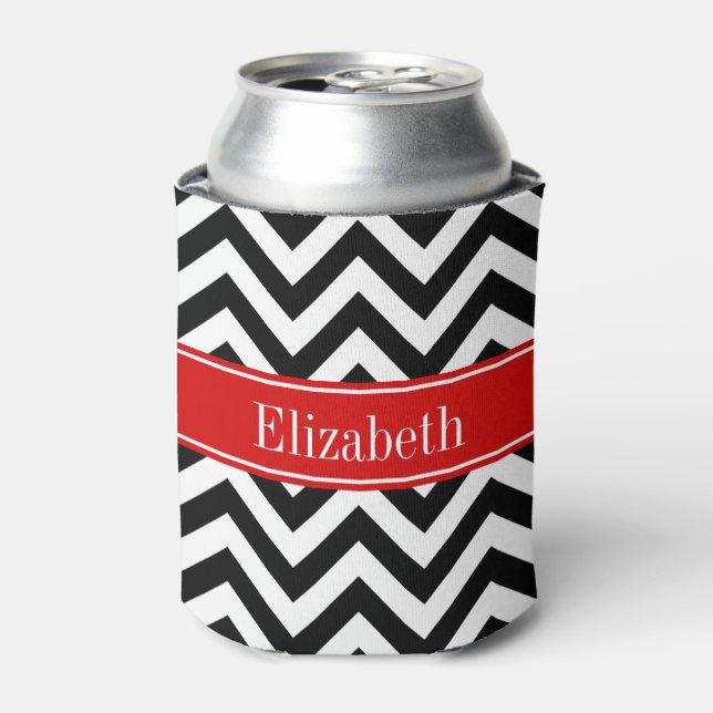Rafraichisseur De Cannettes Noir Blanc LG Chevron Rouge Nom Monogramme (Can devant)