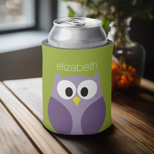 Rafraichisseur De Cannettes Nom personnalisé de la chouette de dessin mignonne (Personalized can cooler with a place to add a name or other custom text)
