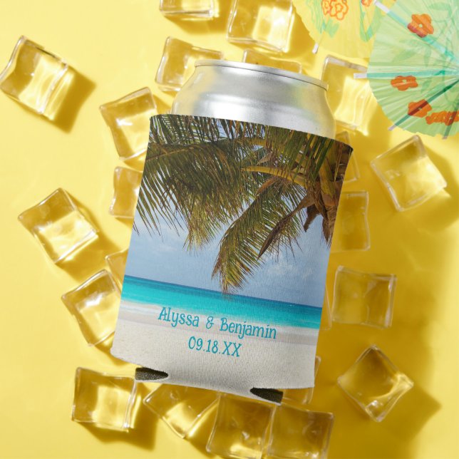 Rafraichisseur De Cannettes Palm Tree Ocean View Coozie de mariage personnalis (Été in situ)