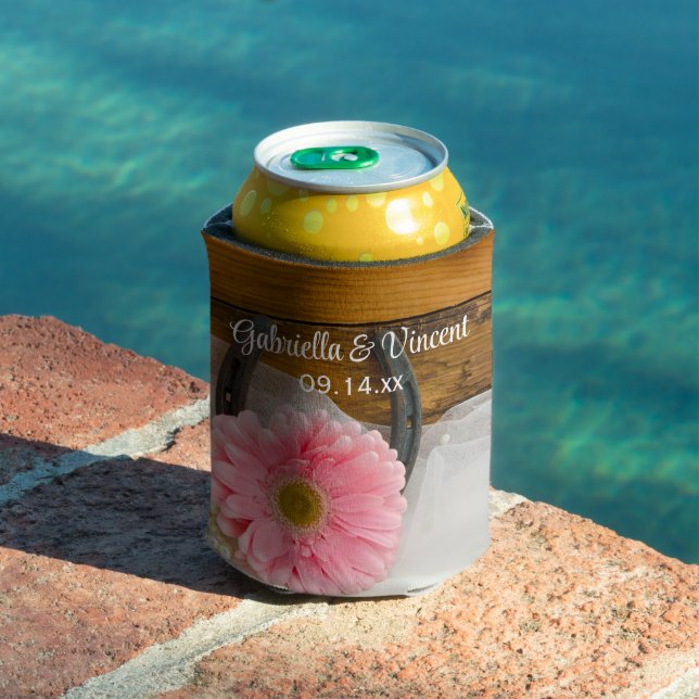 Rafraichisseur De Cannettes Pink Daisy et Horseshoe Country Western Mariage (Piscine in situ)