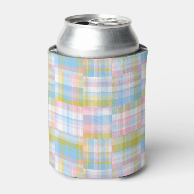 Rafraichisseur De Cannettes Preppy Patchwork Look Madras Pastel (Can devant)