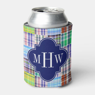 Rafraichisseur De Cannettes Preppy Patchwork Madras Navy Quatrefoil Monogramme