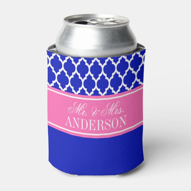 Rafraichisseur De Cannettes Royal Blue White Marocain #4 Hot Pink Nom Mariage (Can devant)